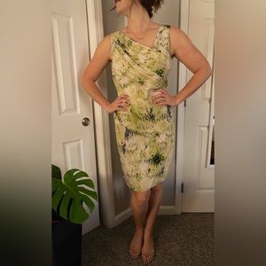 Ann Taylor Green Assymetrical Silk Neck Dress